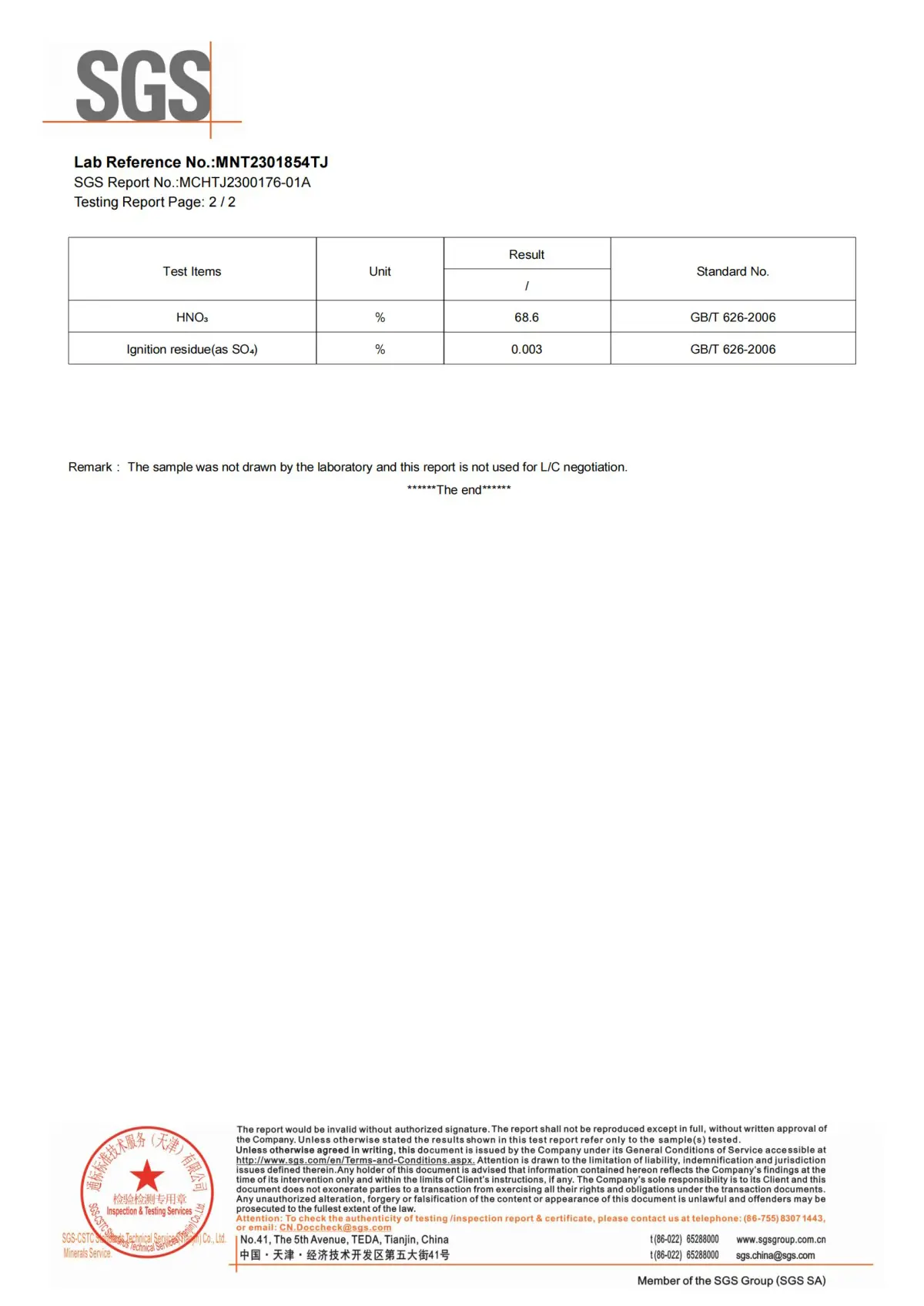 SGS test report for Nitric Acid_01